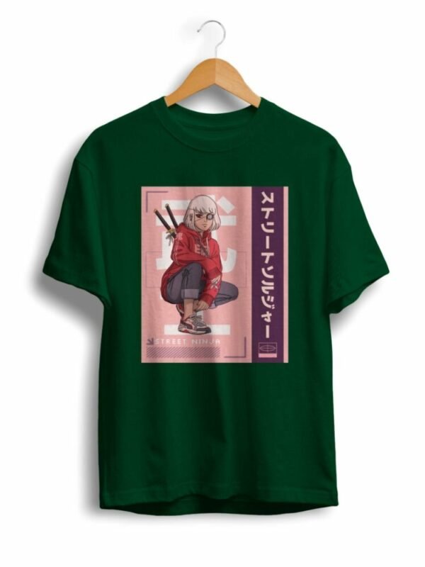 Japanese Fighting Girl Olive Green T Shirt