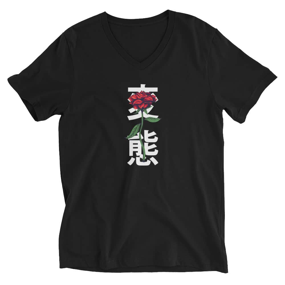 Japanese Rose V Neck T Shirt