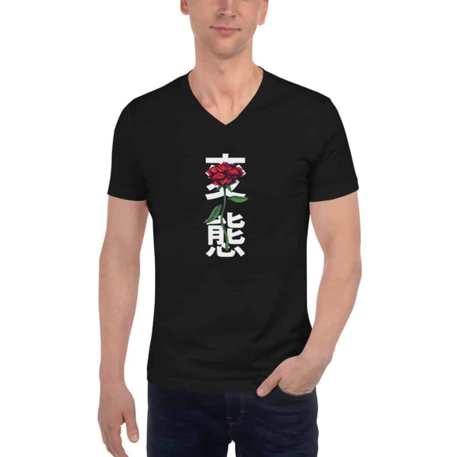 Japanese Rose V Neck T Shirt