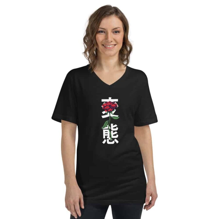 Japanese Rose V Neck T Shirt