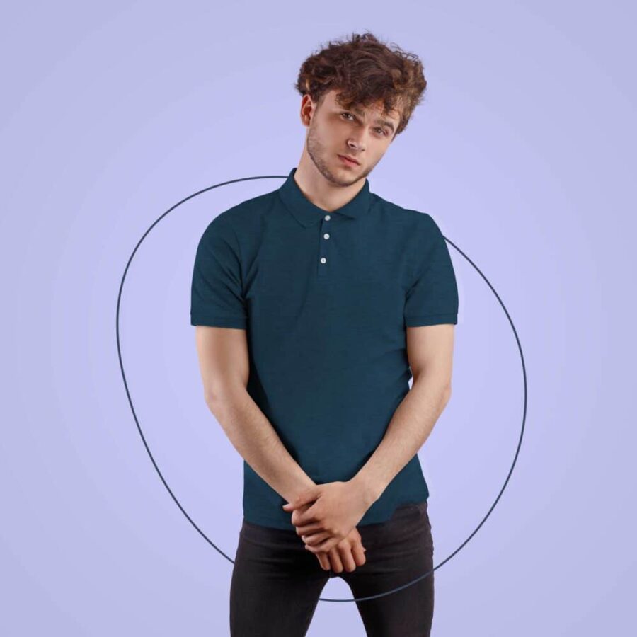Petrol Blue Solid Collar T Shirt