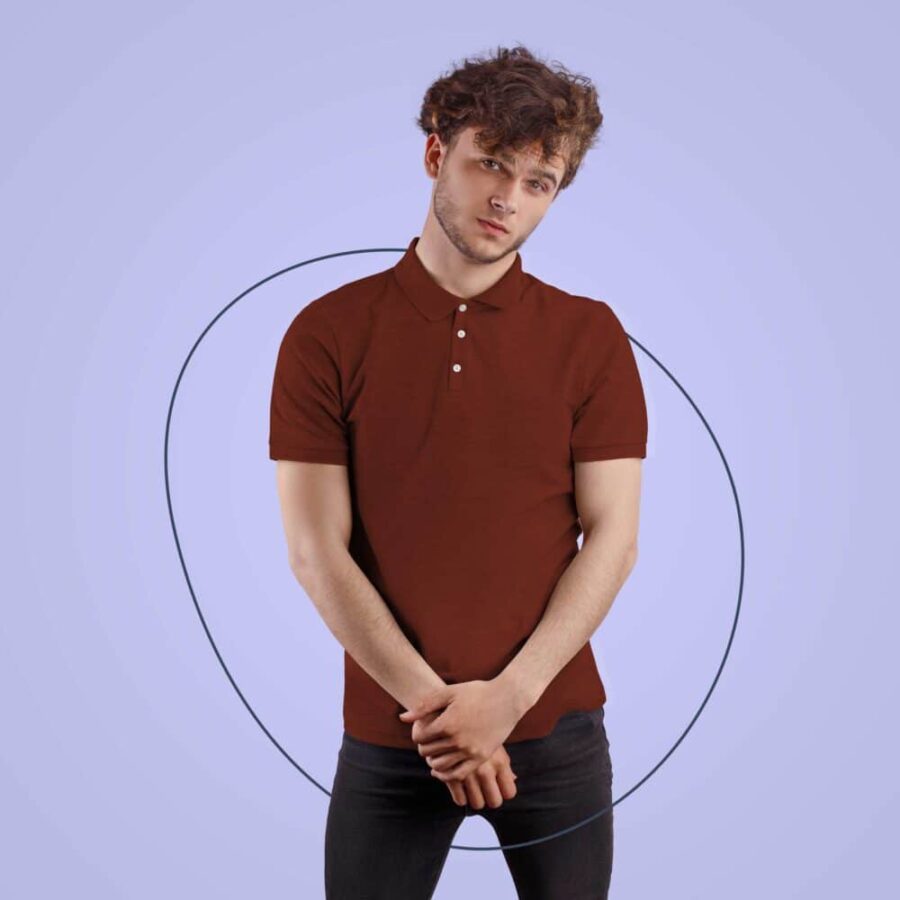 Brick Red Solid Collar T Shirt