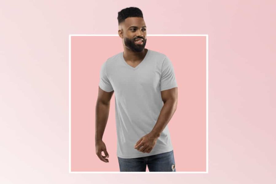 Grey Melange Solid Vneck T Shirt