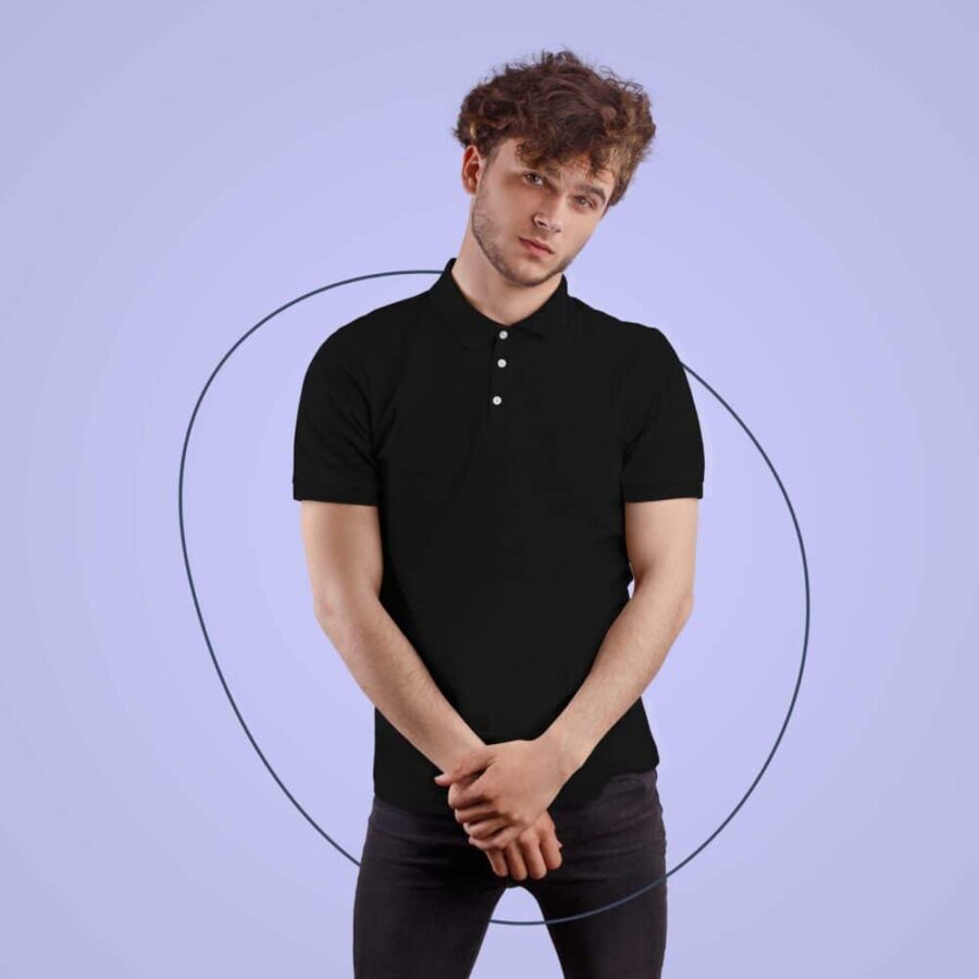 Black Solid Collar T Shirt
