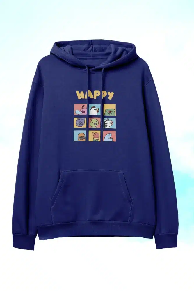 Happy Cartoon Royal Blue Hoodie