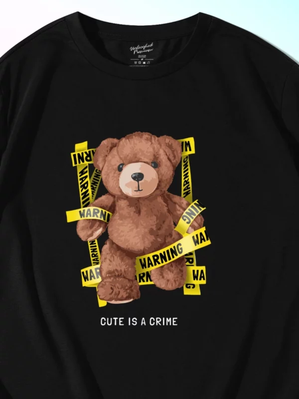 warning cute is crime black oversized t shirt zoom
