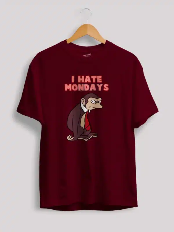 i hate mondays monkey t shirt maroon